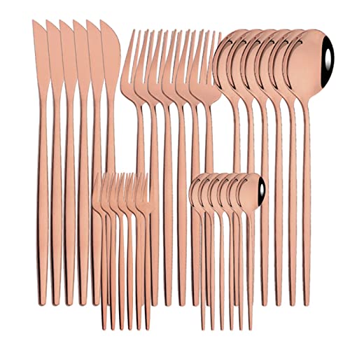 6Set/30Pcs Juego De Vajilla Cuchillo De Acero Inoxidable Ckae Tenedor Cuchara Juego De Cubiertos,30 Piezas Rosa