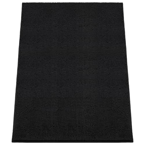 Image of Absorbent Dog Door Mat for Muddy Paws, 60 inch x 48 inch Chenille Indoor Mats for Entryway, Trap Dirt Front Door Mat Indoor Entrance Washable Non Slip Soft Black