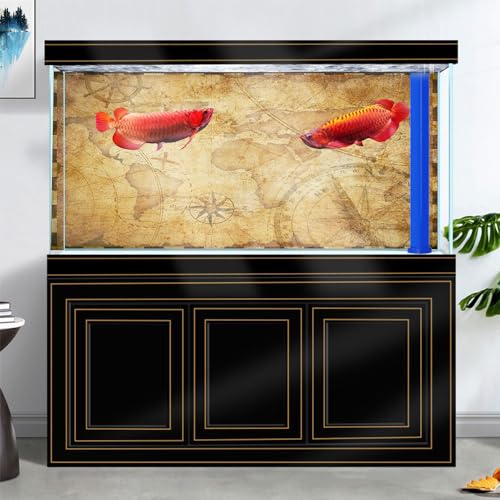 Image of 48X24IN Retro Old Travel World Map Terrarium Background, Art Parchment Pirate Treasure Map Reptile Habitat Background with 10EVA Double-Sided Tape
