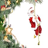 1 Stück Santa Claus Climbing Ladder,Santa Climbing Rope Ladder,Weihnachtsmann Auf Leiter Kletternder,Elektrische animierte Weihnachtsmann Klettern auf Perlschnur Plüsch Weihnachtsmann Puppe Spielzeug