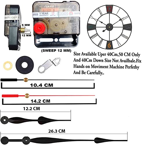 Image of YONOTA A Product of SONAM Quartz Sweep Silent Movement Machine for Wall Clock (Hands house-12.2cm,minuted-26.3cm, second-14.2cm)(Needle -Black,red) (Made in India 100%) 5.6 x 1.5 x 5.6 Centimeters