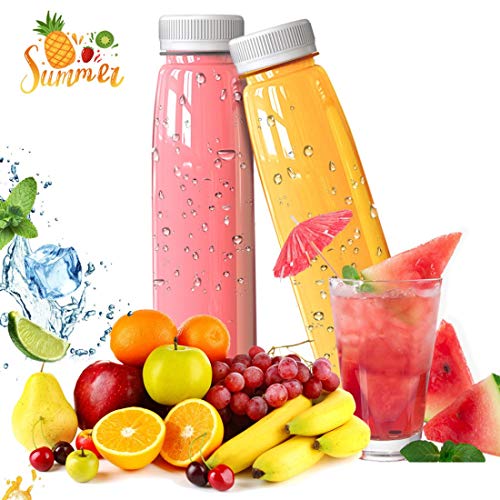 36 Pack 12 OZ Plastic Juice Bottles with Caps, Large Diameter Disposable Plastic Bottles Bulk with White Tamper Evident Lids for Juicing, Smoothie, Protein Drinks and Other Beverage (12 OZ, White)