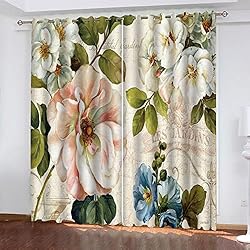 Cortinas Estampadas Cortinas Salon Modernas 2 Piezas Opacas Flores De Plantas Rosas Estampadas 140X160Cm Cortinas Dormitorio Habitacion Infantil Juvenil Termicas Aislantes Frio Y Calor Cortinas Ventanas con Ojales