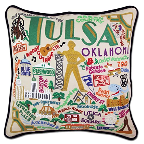 Catstudio Tulsa Hand Embroidered Pillow, Decorative Throw Pillow