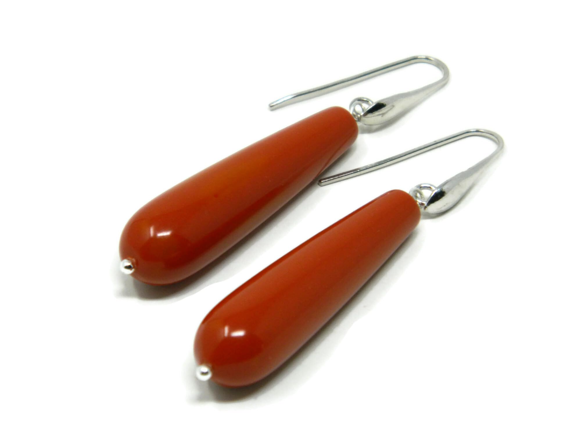DodiGioielli Orecchini Donna Pendenti Argento 925 Corallo Rosso Sardegna | Handmade, Goccia Lunga, Rodiato, Made in Italy, Eleganti
