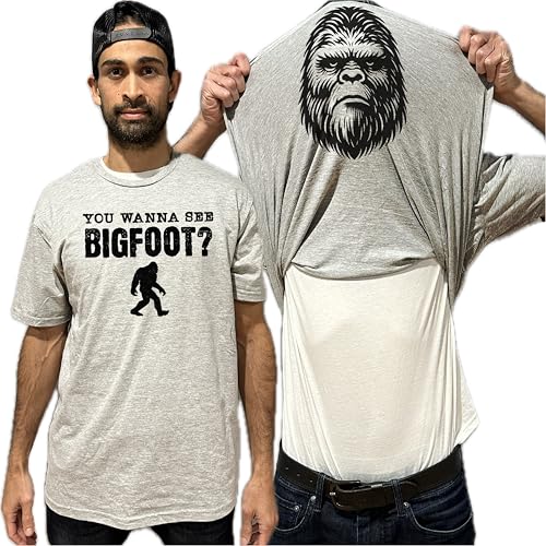 You Wanna See Bigfoot Flip Shirt - Funny Sasquatch Face T-Shirt Flip Tee, Small Grey