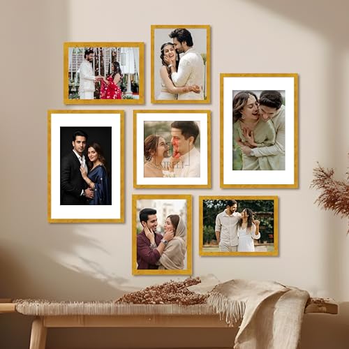 Image of Art Street Photo Frame Set of 7 Gold Wall Decor Collage Display Hanging Family Picture Frames Gallery Collection Decor Items Wall Mount Frames Birthday Anniversary, 8x12, 12x12 and 12x16 In