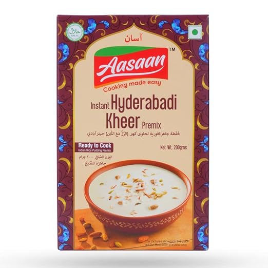 Aasaan Kheer Premix 200gms, Ready to Cook Kheer Mix, Instant Hyderabadi Kheer Premix, Indian Sweets Kheer Ready Mix Vegetarian Dessert , Kheer Instant Mix 200G, Indian Rice Pudding Premix (Pack of 1)