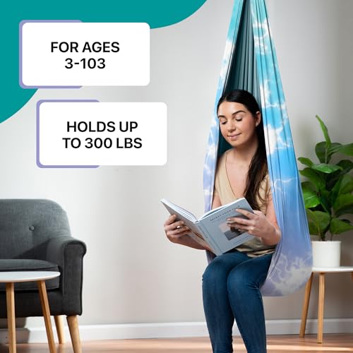 Image of Indoor Sensory Swing for Kids or Outdoor - Holds 300lbs, Double-Layer, & 360 Swivel, Calming Compression Therapy Swing Hammock for Kids & Adults with All Hardware - Sensory-Motor Toys & Gifts