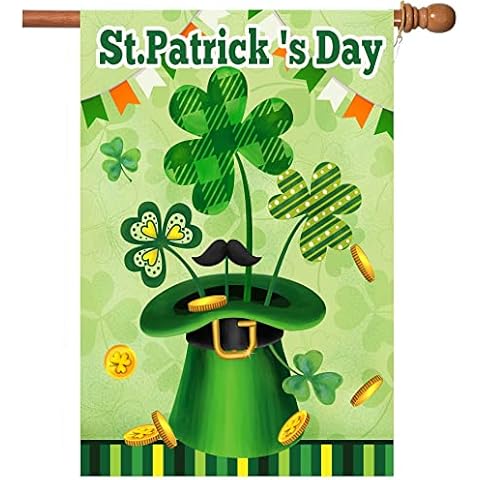 Flagmax St Patrick's Day Flag,Shamrock St Patricks Flag 28 x 40 Inch Clover House Flag for Garden and Home Decorations Cover