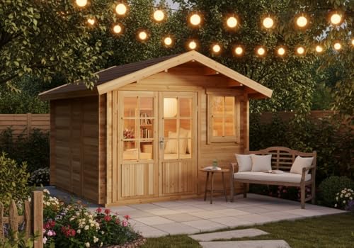 Alpholz Gartenhaus Palermo Gartenhaus aus Holz, Holzhaus mit 28 mm Wandstärke, Blockbohlenhaus, Natur