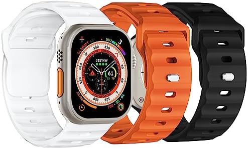 Sport Bands Compatible with Apple Watch Ultra Band 49mm 45mm 44mm 42mm for Men, Ultra Wide Waterproof Silicone Replacement Strap Wristbands for iWatch Ultra 2 Ultra Series 9 8 7 6 5 SE, 3 Packs