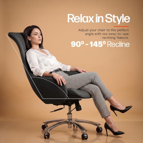 Image of DROGO Calista Ergonomic Office Chair for Work & Home with Premium Vegan Leather | Executive Boss Chair with 5 Cm Seat Depth Adjustment | 3-Point Tilt Recline Lock | Heavy Duty Metal Base (Black)