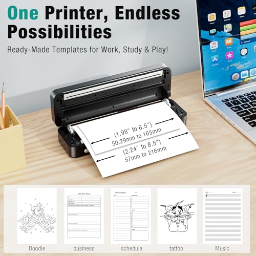 Image of PEDOOLO Portable Printer Wireless for Travel, Inkless Thermal Printer Supports 8.5 x 11 Inch Thermal Paper, Bluetooth Compatible with iOS, Android, Laptop Includes 2 Rolls & 10 Sheets of Paper Kit