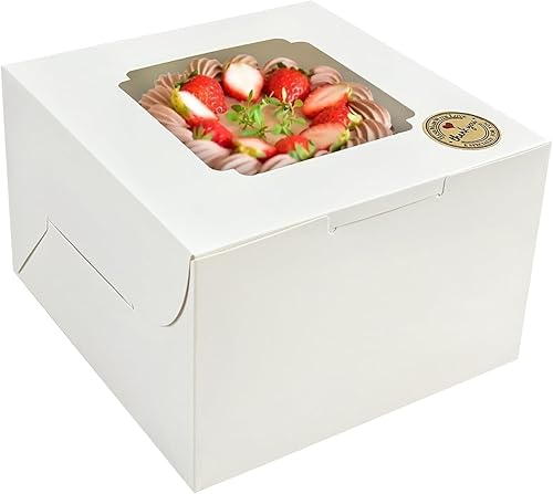 Cajas blancas para pasteles de 8 x 8 x 5 pulgadas, 24 unidades, cajas para pasteles de 8 pulgadas con ventana, cajas pasteles para pasteles,