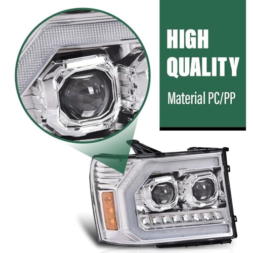 Image of GRAND ORANGE LED DRL Headlights Assembly Compatible with GMC Sierra 1500 2007-2013, Fit Sierra 2500HD 3500HD 07-14 22853030, 20980241, 20980242 Headlamps Clear Lens Chrome Housing Amber reflector