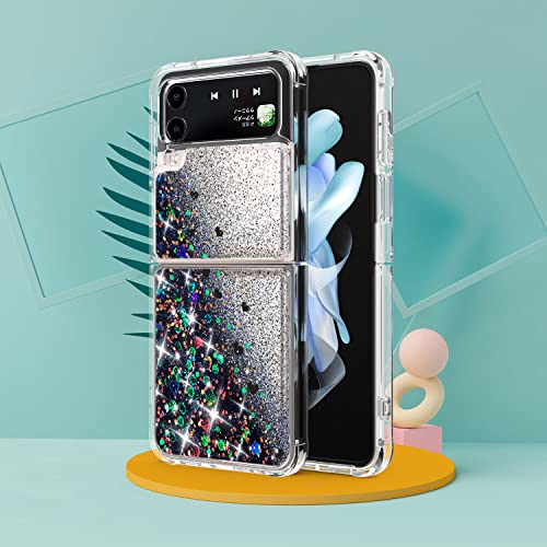 Fcclss Cell Phone Case For Samsung Galaxy Z Flip 4 Case, Samsung Z Flip 4 Case Glitter Sparkle Quicksand Flowing Floating Liquid Case Heavy Duty Shockproof For Women Girls Men, Black #TOP4