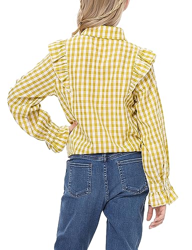Image of Girls Sleeveless Plaid Button Down Shirt Summer Crop Tops Tie Knot Ruffle Sleeve Shirt Blouse 3-12Y