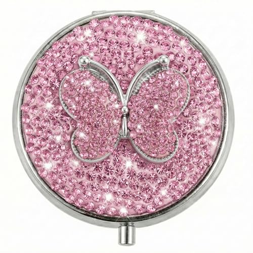 Image of Medicine Organizer Box Butterfly Pocket Pharmacy Bling Travel Pill Case Box for Purse Mini Pill Holder Organizer Small Pills Container for Vitamin(Pink)