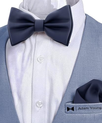 Image of Men's Bow Ties with Handkerchief Pre-Tied Style Formal Satin Classic Bowtie for Tuxedo Faux Silk