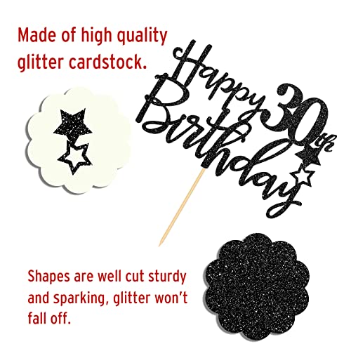 Black Happy 30Th Birthday Cake Topper,Hello 30, Cheers To 30 Years,30 & Fabulous Party Decoration #TOP4