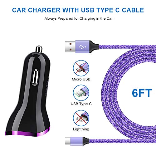 Type C Car Charger for Samsung Galaxy S24 S23 A16 A25 A35 A15 A54 A14 A53 A23 A13 A03S A12 A21 A32 A42 A50 A51 S22 S21 S20,LG Stylo 6 5 4,Moto G Power/G Stylus,Car Adapter+6ft Fast Charge USB C Cable