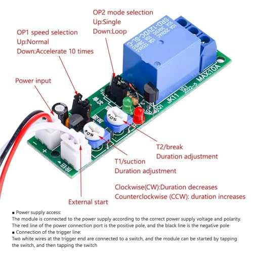 Temporizador de ciclo ajustable CC 24V con relé protector e interruptor de retardo 4