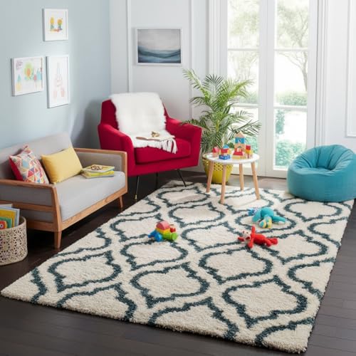 Image of Carpet for Hallway, Kitchen, and Modern Interiors, Cozy Shag Runner for Living Room, Entryway & Office Decor Size 4x6 feet Ivory Blue iii