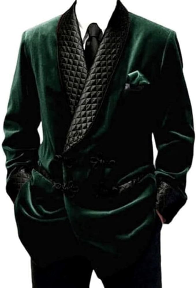 Men's Smoking Jacket Green Quilted Robe's
