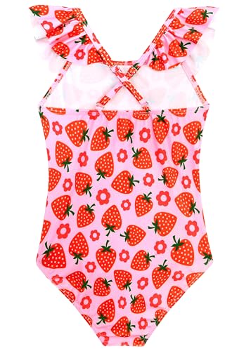 XiaoMoSha Girls Swimsuits Ruffled Round Neck One Piece Bathing Suits Quick Dry UPF 50+ Summer Hawaii Swimwear for Kids 3-10T2