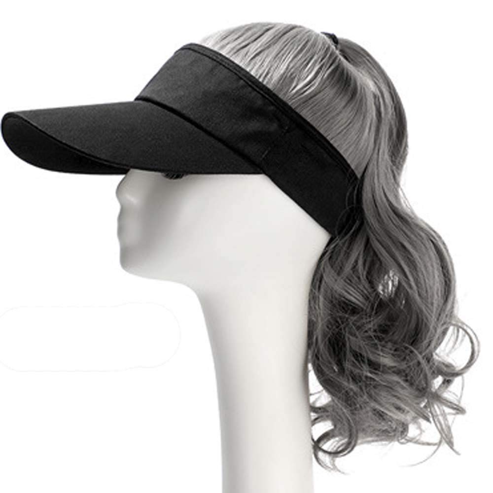 YEKEYI Outdoor Hat Wig Hat with Hair Ponytail Wig Baseball Cap with Hair Brown Black Wavy Women Wig Hats