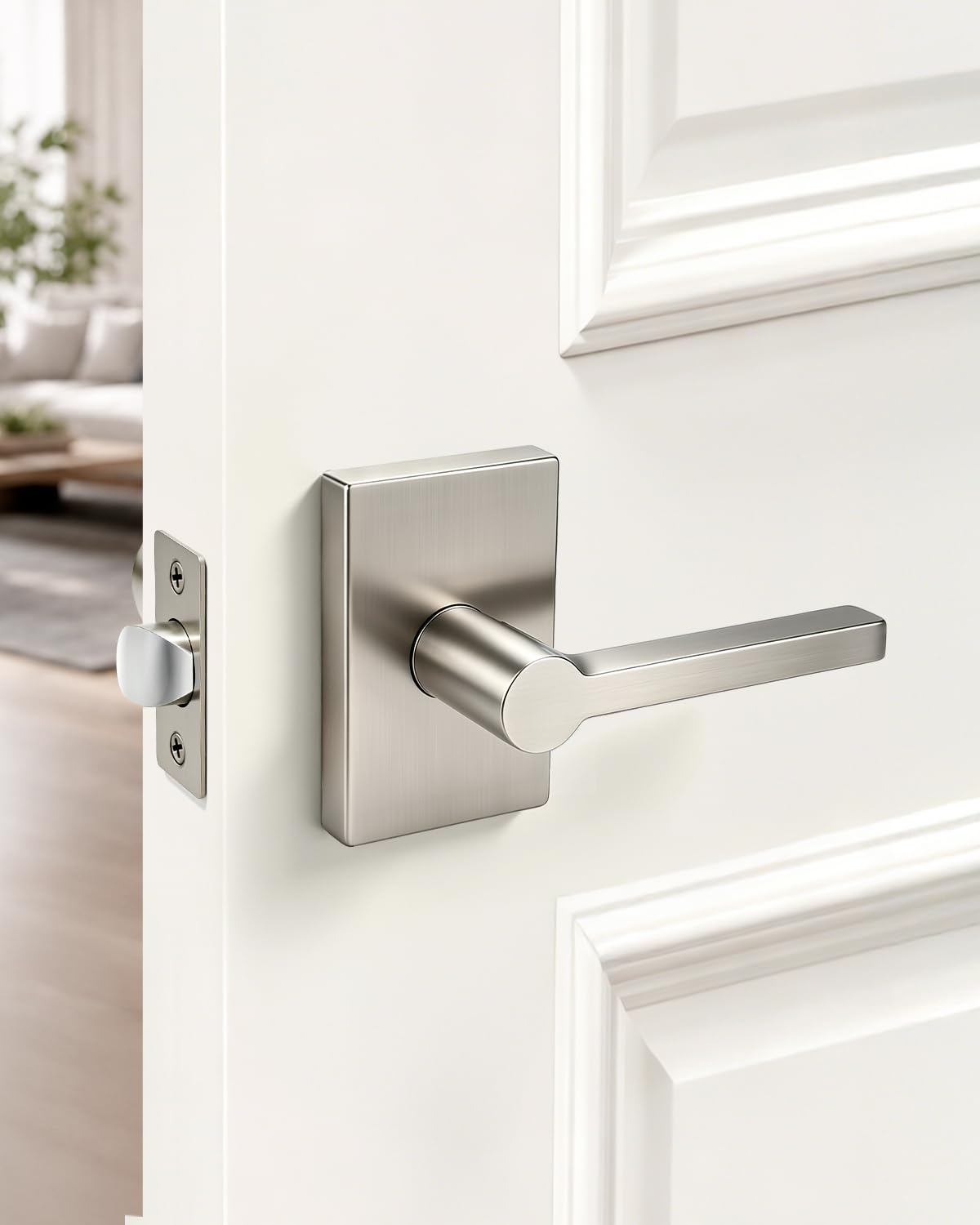 Brushed Nickel Door Knobs - Keyless Passage Handles -7
