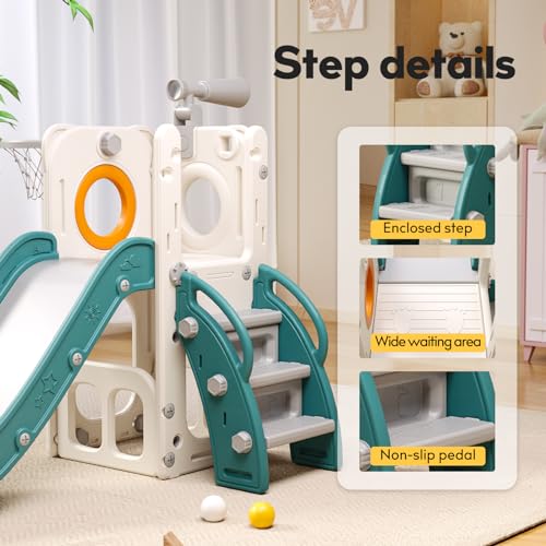 6 in 1 Toddler Playset with Slide,Toddler Slide,Slide for Kids with Basketball Hoop,Ball,Ring Toss,Kids Slide Toddler Playground Toddler Slide Indoor Outdoor Toys