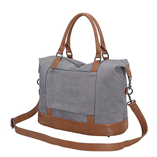 Women Ladies Canvas Weekender Bag Overnight Carry-on Tote Duffel in Trolley Handle (Grey)