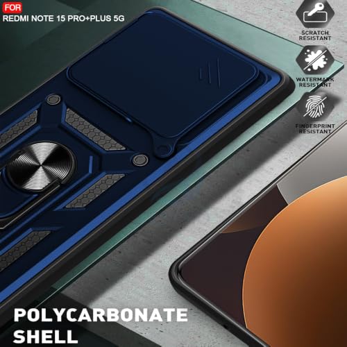 Image of AESTMO Tough Armor Redmi Note 15 Pro Plus 5G Bumper Back Case Cover | Ring Holder & Sliding Camera Shield Cover | 360 Degree Protection Back Case Cover for Redmi Note 15 Pro Plus 5G (Blue)