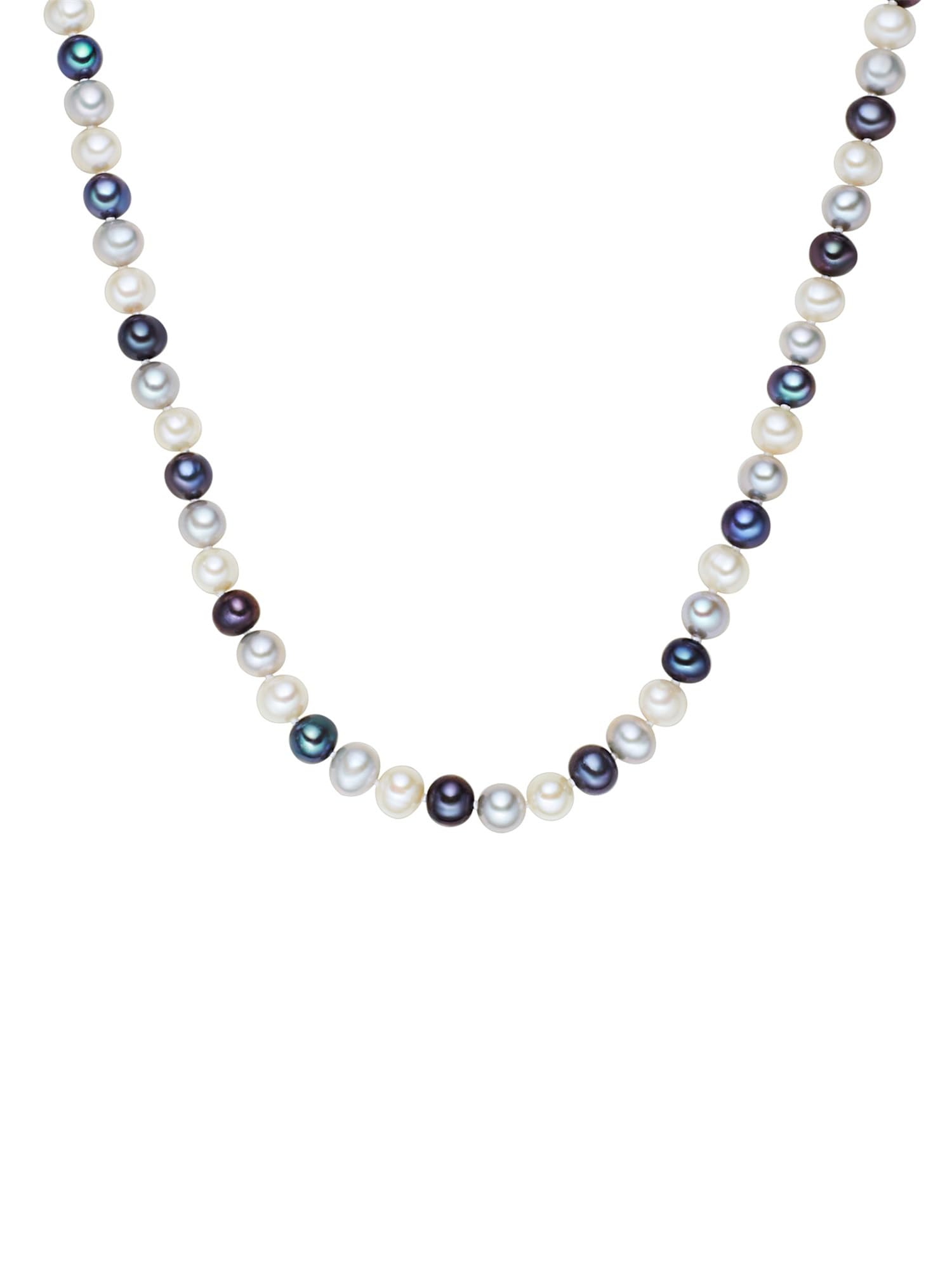 Valero Pearls Damen Perlenhalskette Süßwasser-Zuchtperlen 7-8 mm Potato weiß/silber/blau 925 Sterling Silber - Perlenkette geknotet Multicolor