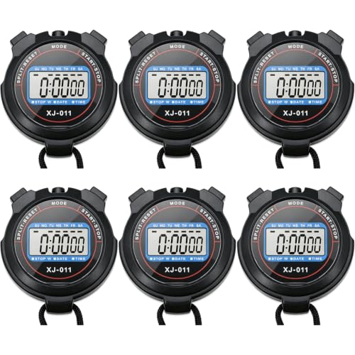Pgzsy 6 Pack Round Style Multi-Function Electronic Digital Sports Stopwatch Timer, Large Display with Date, Time and Alarm Function, Ideal for Sports Coaches and Referees