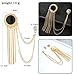 Gold Plated Chain Round Tassels Brooches Collar Pins Crystal Rhinestone With Hanging Chain Suit Shirt Lapel Brooch Pin Fashion Jewelry for Men Boy (Gold Round)
