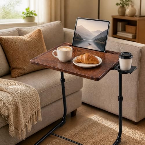 Table de chevet pliante réglable avec support gobelet et plateau incluable - 2