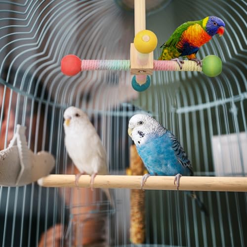 Image of Halloscume 6 Pcs Bird Stand Perch Toy Wooden Interactive Spinning Parakeet Perch 360 Degree Free Rotation Practical Bird Cage Accessories for Parakeets Parrots Cockatiels Budgies Lovebirds