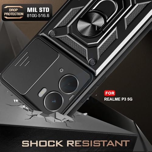 Image of Luxe Back Cover for Realme P3 5G | D10 Tough Armor Case | Sliding Camera Shield | 360 Protection | Kickstand Ring Holder | Military-Grade Shockproof Bumper Case