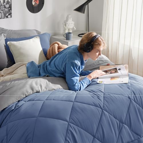 Image of Bedsure Twin XL Comforter - 5 Pieces Reversible Infinity Blue Bed in a Bag, Twin XL Bedding Comforter Set College Dorm Essentials with 1 Flat Sheet, 1 Fitted Sheet, 1 Pillowcase and 1 Pillow Sham