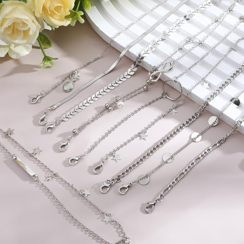 Image of 12pcs Gold /Silver Ankle Bracelets for Women Layered Waterproof 14k Cuban Link Chain Anklets Set Adjustable Dainty Summer Beach Gold Accessories Boho Bracelet Jewelry