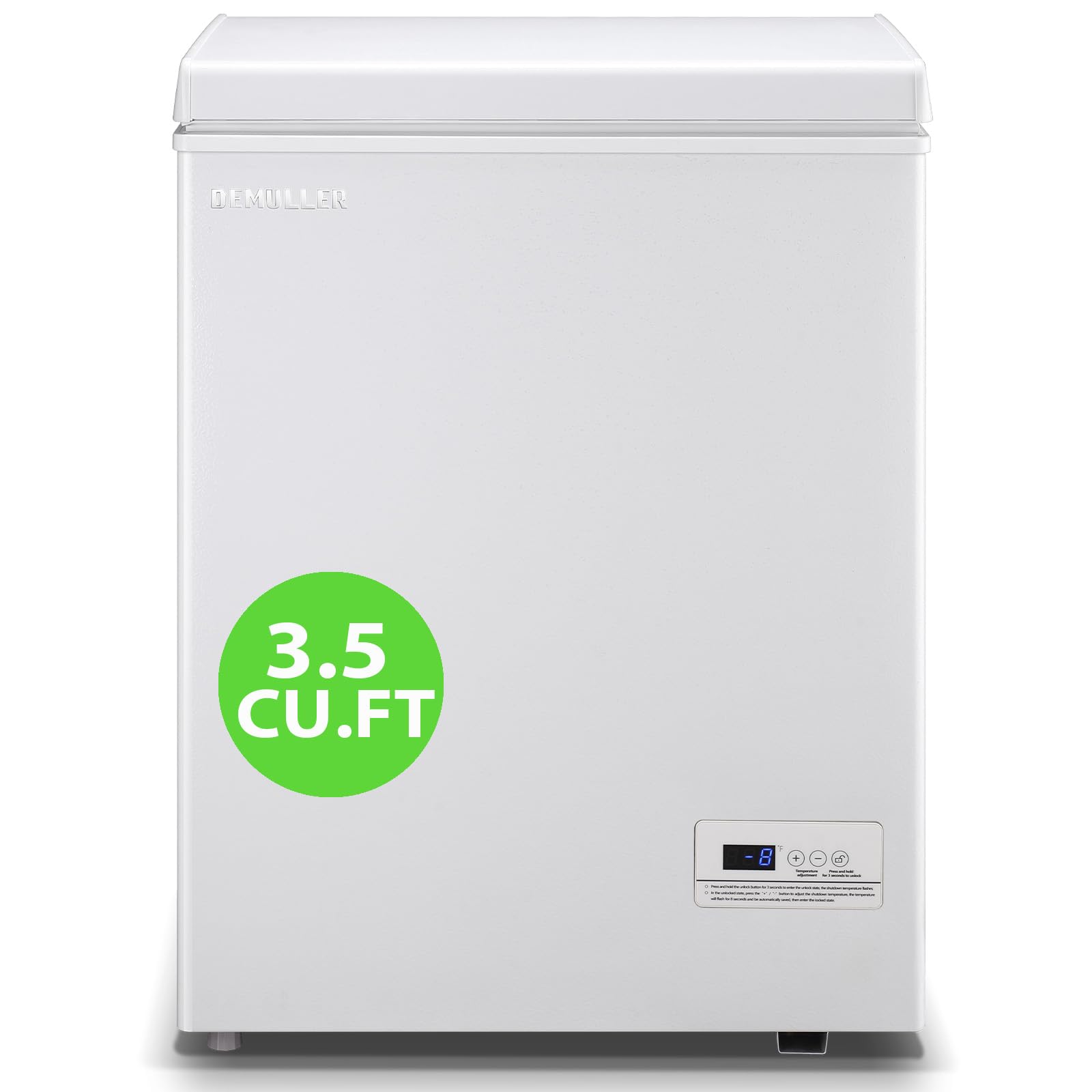 DEMULLER 3.5 CU.FT Compact Chest Freezer with Two Baskets Mini Deep Freezers with Electronic Panel White