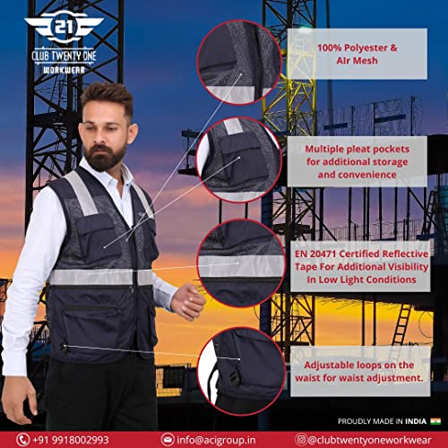 Image of CLUB TWENTY ONE Unisex-adult Polyester And Mesh Reflective Casual Style Jacket With Strips Or Tape (Navy Blue, 2X-Large)