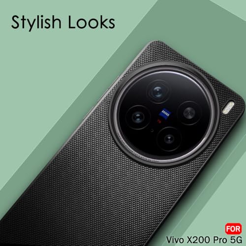 Image of TheGiftKart Back Cover Case for Vivo X200 Pro 5G | Slim & Lightweight | Ultra-Premium Design | Camera Protection Bump | Fabric Texture Case Cover (PC & TPU, Black)