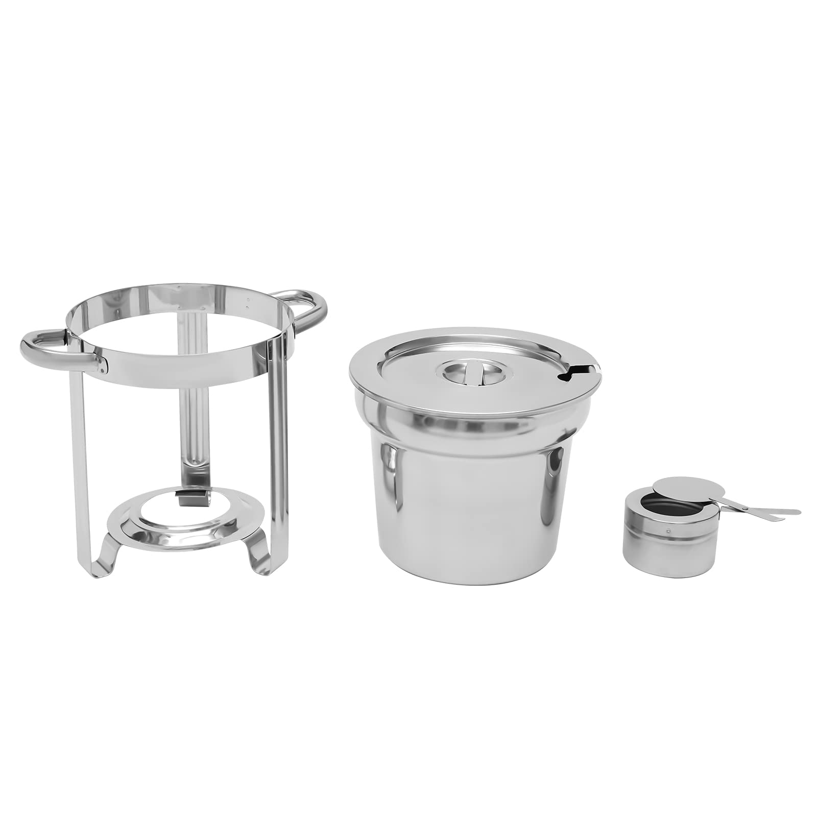 Scaldalibi 7 l/7,4 Qt in acciaio inox 201, Chafing Dish con porta combustibile e coperchio, piastra riscaldante per buffet, feste, catering, hotel – argento, design stabile a 3 gambe, parti rimovibili