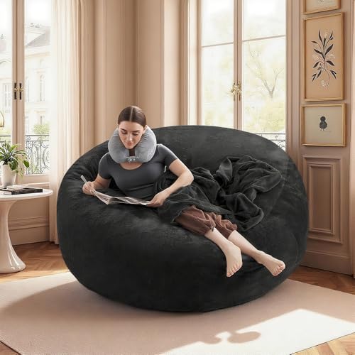 Image of 4FT,Big Bean Bag Chairs for Adults,Bean Bag with Filler Included,Memory Foam Bean Bag,Giant beanbag,Suitable for Reading Chairs in Living Room, Bedroom and Dormitory. (Black, 4 Foot)