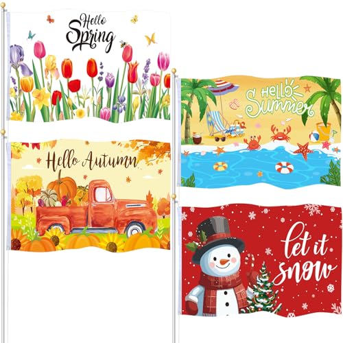 Batiyeer 4 Pcs Seasons Flag for Outside Double Sided 3 x 5 ft Summer Autumn Winter Spring Holiday Large Big Yard Flag Banner with Grommets Photo Backdrop Outdoor Party Supplies(Stylish Style)