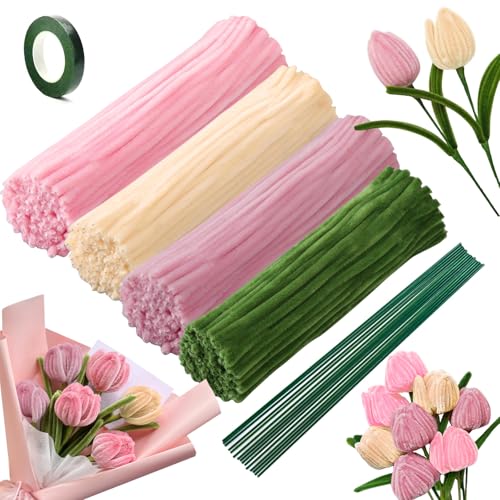 NICKLIN Limpia Pipas para Manualidades,240 Unidades Limpiapipas Chenilla Limpia Pipas Multicolor Tulipanes para Limpiapipas Bricolaje y Decoración(Rosa)